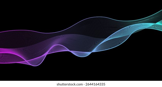 Abstract glowing wave lines on dark blue background. Dynamic wave pattern. Modern flowing wavy lines. Futuristic technology concept. Suit for banner, poster, cover, brochure, flyer, website