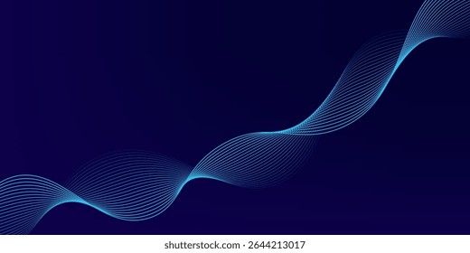 Abstract glowing wave lines on dark blue background. Dynamic wave pattern. Modern flowing wavy lines. Futuristic technology concept. Suit for banner, poster, cover, brochure, flyer, website