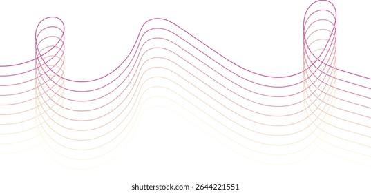 Abstractas líneas de onda brillantes sobre fondo azul oscuro.. Tecnología, ciencia de datos, patrón de borde geométrico. Aislado sobre fondo blanco. 