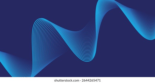 Abstract glowing wave lines on dark blue background. Dynamic wave pattern. Modern flowing wavy lines. Futuristic technology concept. 