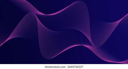 Abstract glowing wave lines on dark blue background. Dynamic wave pattern. Modern flowing wavy lines. Futuristic technology concept. Suit for banner, poster, cover, brochure, flyer, website. modern