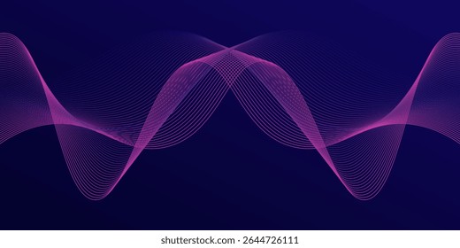 Abstract glowing wave lines on dark blue background. Dynamic wave pattern. Modern flowing wavy lines. Futuristic technology concept. Suit for banner, poster, cover, brochure, flyer, website