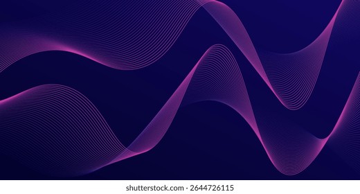 Abstract glowing wave lines on dark blue background. Dynamic wave pattern. Modern flowing wavy lines. Futuristic technology concept. Suit for banner, poster, cover, brochure, flyer, website