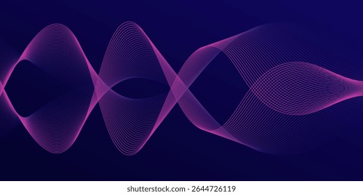 Abstract glowing wave lines on dark blue background. Dynamic wave pattern. Modern flowing wavy lines. Futuristic technology concept. Suit for banner, poster, cover, brochure, flyer, website
