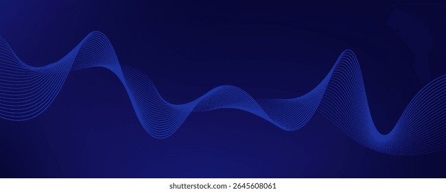 Abstract glowing wave lines on dark blue background. Dynamic wave pattern. Modern flowing wavy lines. Futuristic technology concept. Suit for banner, poster, cover, brochure, flyer, website