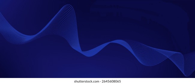 Abstract glowing wave lines on dark blue background. Dynamic wave pattern. Modern flowing wavy lines. Futuristic technology concept. Suit for banner, poster, cover, brochure, flyer, website