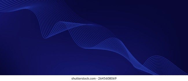Abstract glowing wave lines on dark blue background. Dynamic wave pattern. Modern flowing wavy lines. Futuristic technology concept. Suit for banner, poster, cover, brochure, flyer, website