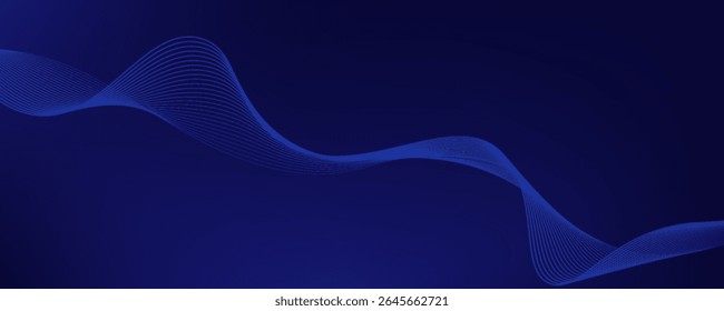 Abstract glowing wave lines on dark blue background. Dynamic wave pattern. Modern flowing wavy lines. Futuristic technology concept. Suit for banner, poster, cover, brochure, flyer, website