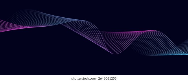 Abstract glowing wave lines on dark blue background. Dynamic wave pattern. Modern flowing wavy lines. Futuristic technology concept. Suit for banner, poster, cover, brochure, flyer, website