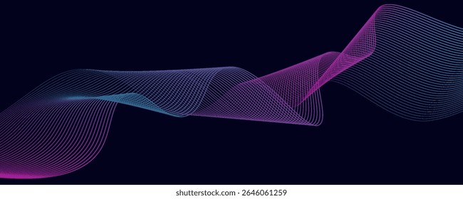Abstract glowing wave lines on dark blue background. Dynamic wave pattern. Modern flowing wavy lines. Futuristic technology concept. Suit for banner, poster, cover, brochure, flyer, website