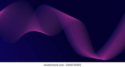 Abstract glowing wave lines on dark blue background. Dynamic wave pattern. Modern flowing wavy lines. Futuristic technology concept. Suit for banner, poster, cover, brochure, flyer, website