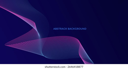 Abstract glowing wave lines on dark blue background. Dynamic flowing curves representing technology, data, and digital motion. Ideal for banners, tech backgrounds, and futuristic concepts.