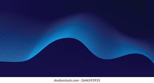 Abstract glowing wave lines on dark blue background. Dynamic wave pattern. Modern flowing wavy lines. Futuristic technology concept.