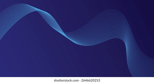 Líneas de onda brillantes Abstractas sobre fondo azul oscuro. Patrón de onda dinámica. Líneas onduladas que fluyen modernas.