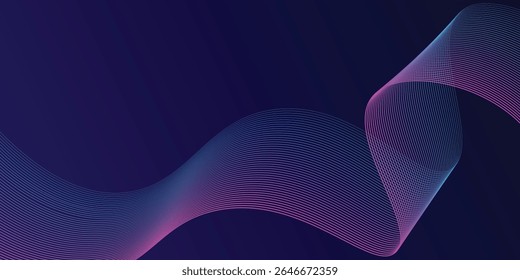 Abstract glowing wave lines on dark blue background. Dynamic wave pattern