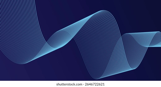 Líneas de onda brillantes Abstractas sobre fondo azul oscuro. Patrón de onda dinámica.