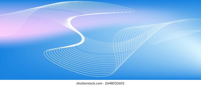Abstract glowing wave lines on dark blue background. Dynamic wave pattern. Modern flowing wavy lines. Futuristic technology concept.