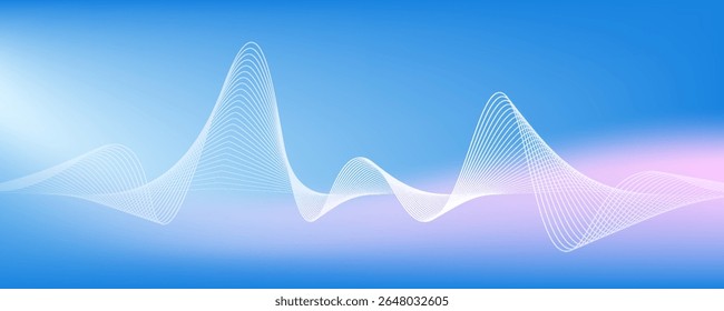 Abstract glowing wave lines on dark blue background. Dynamic wave pattern. Modern flowing wavy lines. Futuristic technology concept.