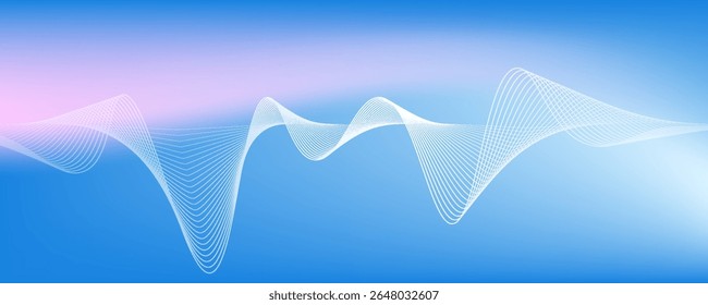 Abstract glowing wave lines on dark blue background. Dynamic wave pattern. Modern flowing wavy lines. Futuristic technology concept.