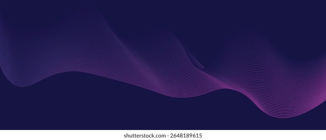 Líneas de onda brillantes Abstractas sobre fondo azul oscuro. Líneas onduladas que fluyen modernas