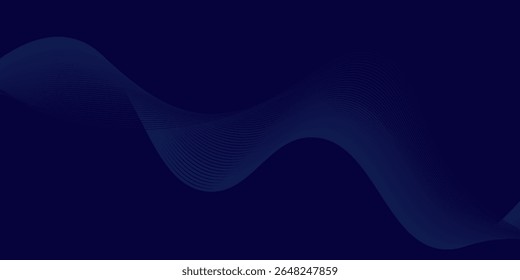 Abstract glowing wave lines on dark blue background. Dynamic wave pattern. Modern flowing wavy lines. Futuristic technology concept.