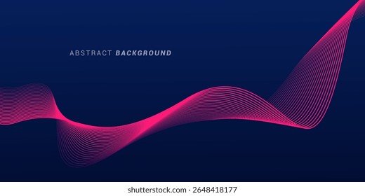 Abstract glowing wave lines on dark blue background. Dynamic wave pattern. Modern flowing wavy lines. Futuristic technology concept. Suit for banner, poster, cover, brochure, flyer, website