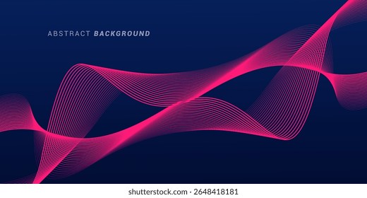 Abstract glowing wave lines on dark blue background. Dynamic wave pattern. Modern flowing wavy lines. Futuristic technology concept. Suit for banner, poster, cover, brochure, flyer, website
