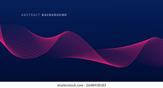 Abstract glowing wave lines on dark blue background. Dynamic wave pattern. Modern flowing wavy lines. Futuristic technology concept. Suit for banner, poster, cover, brochure, flyer, website