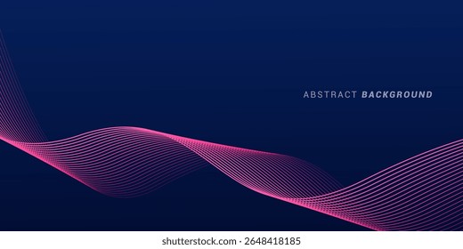 Abstract glowing wave lines on dark blue background. Dynamic wave pattern. Modern flowing wavy lines. Futuristic technology concept. Suit for banner, poster, cover, brochure, flyer, website