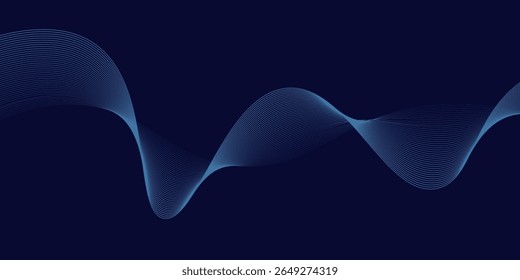 Linhas de onda brilhantes abstratas em fundo azul escuro. Padrão de onda dinâmico. Modernas linhas onduladas fluindo. Conceito de tecnologia futurista.