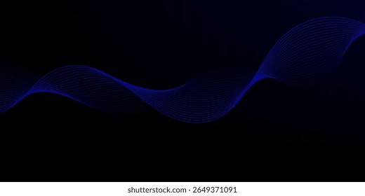 Líneas de onda brillantes Abstractas sobre fondo azul oscuro. Patrón de onda dinámica. Líneas onduladas que fluyen modernas. Concepto de tecnología futurista. Traje para el Anuncio, cartel, cubierta, folleto, volante, Sitio web