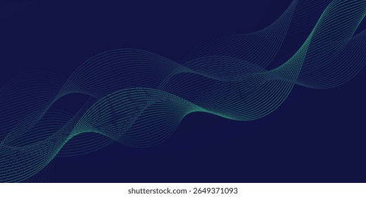 Abstract glowing wave lines on green background. Dynamic wave pattern. Modern flowing wavy lines. Futuristic concept