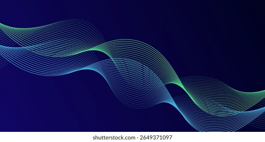 Abstract glowing wave lines on dark blue background. Dynamic wave pattern. Modern flowing wavy lines. Futuristic technology concept. Suit for banner, poster, cover, brochure, flyer, website