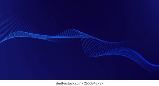 Abstract glowing wave lines on dark blue background. Dynamic wave pattern. Modern flowing wavy lines. Futuristic technology concept. Suit for banner, poster, cover, brochure, flyer, website
