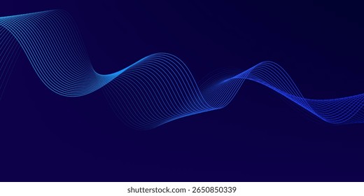 Abstract glowing wave lines on dark blue background. Dynamic wave pattern. Modern flowing wavy lines. Futuristic technology concept.