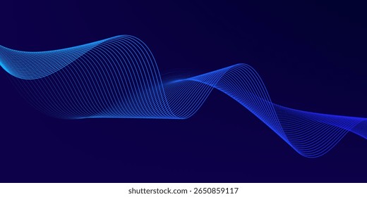 Abstract glowing wave lines on dark blue background. Dynamic wave pattern. Modern flowing wavy lines. Futuristic technology concept.