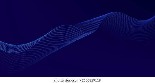 Abstract glowing wave lines on dark blue background. Dynamic wave pattern. Modern flowing wavy lines. Futuristic technology concept.