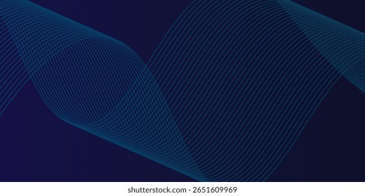 Abstract glowing wave lines on dark blue background. Dynamic wave pattern. Modern flowing wavy lines. Futuristic technology concept.