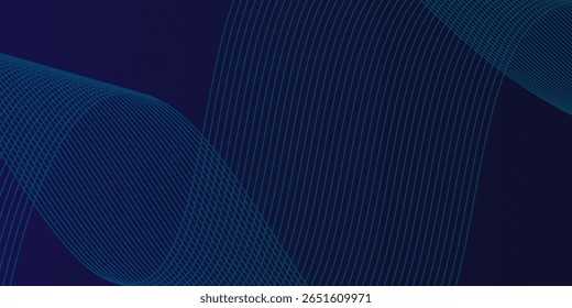 Linhas de onda brilhantes abstratas em fundo azul escuro. Padrão de onda dinâmico. Modernas linhas onduladas fluindo.
