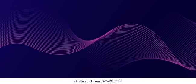Abstract glowing wave lines on dark blue background. Dynamic wave pattern. Modern flowing wavy lines. Futuristic technology concept. Suit for banner, poster, cover, brochure, flyer, website. modern