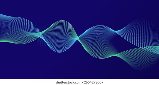 Abstract glowing wave lines on dark blue background. Dynamic wave pattern. Modern flowing wavy lines. Futuristic technology concept. Suit for banner, poster, cover, brochure, flyer, website. modern