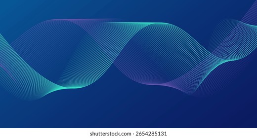 Abstract glowing wave lines on dark blue background. Dynamic wave pattern. Modern flowing wavy lines. Futuristic technology concept. Suit for banner, poster, cover, brochure, flyer. line vector