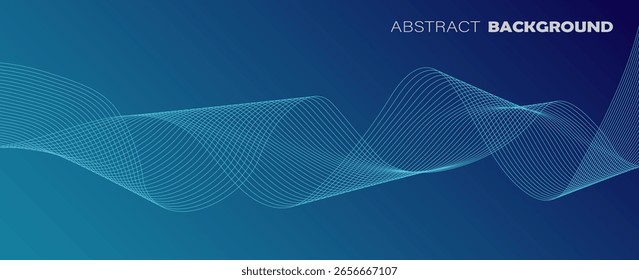 Abstract glowing wave lines on dark blue background. Dynamic wave pattern. Modern flowing wavy lines. Futuristic technology concept. poster, website,banner.