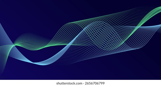 Abstract glowing wave lines on dark blue background. Dynamic wave pattern. Modern flowing wavy lines. Futuristic technology concept. Suit for banner, poster, cover, brochure, flyer, website