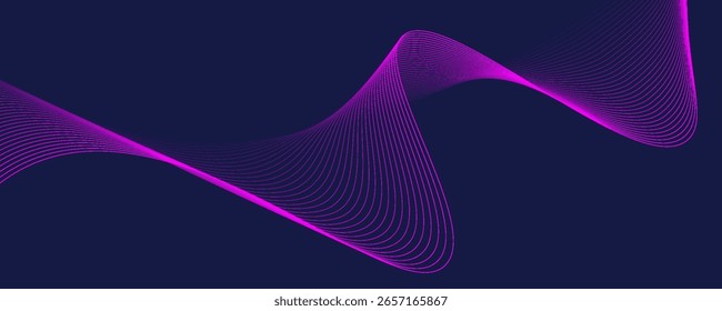 Abstract glowing wave lines on dark blue background. Dynamic wave pattern. Modern flowing wavy lines. Futuristic technology concept. Suit for banner, poster, cover, brochure, flyer, website