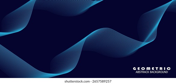 Abstract glowing wave lines on dark blue background. Dynamic wave pattern. Modern flowing wavy lines. poster in modern and trendy design