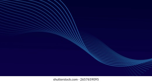 Abstract glowing wave lines on dark blue background. Dynamic wave pattern. Modern flowing wavy lines. Futuristic technology concept.