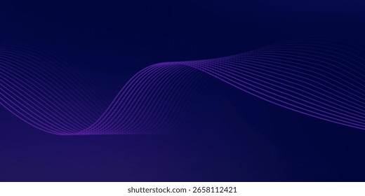 Líneas de onda brillantes Abstractas sobre fondo azul oscuro. Patrón de onda dinámica. Líneas onduladas que fluyen modernas. Concepto de tecnología futurista. Traje para el Anuncio, cartel, cubierta, folleto, volante, Sitio web