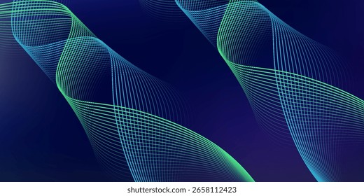 Abstract glowing wave lines on dark blue background. Dynamic wave pattern. Modern flowing wavy lines. Futuristic technology concept. Suit for banner, poster, cover, brochure, flyer, website