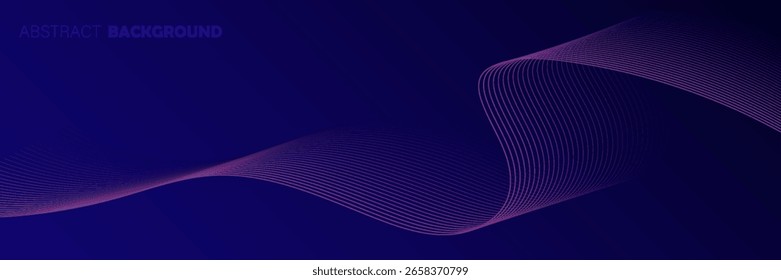 Linhas de onda brilhantes abstratas em fundo azul escuro. Padrão de onda dinâmico. Modernas linhas onduladas fluindo. Conceito de tecnologia futurista. eps10